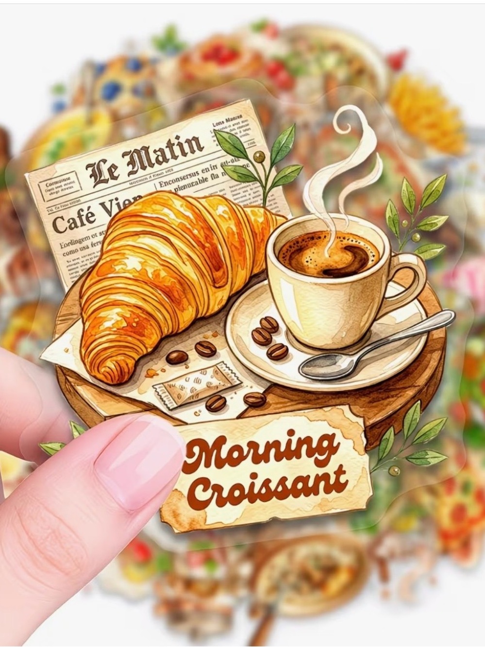 50 Hand Painted Cuisine Stickers Breakfast Dinner Drinks Sweets Coffee Salad
